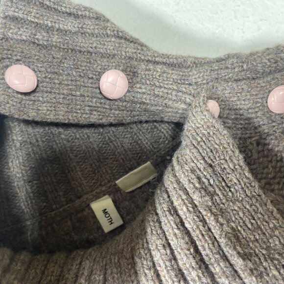 Moth Women's Brown High Neck Button Detail Wool Blend Sweater SP! - Picture 3 of 6